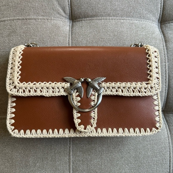 Pinko Love Classic Icon Stitched Shoulder Bag in Cognac - Picture 2 of 7